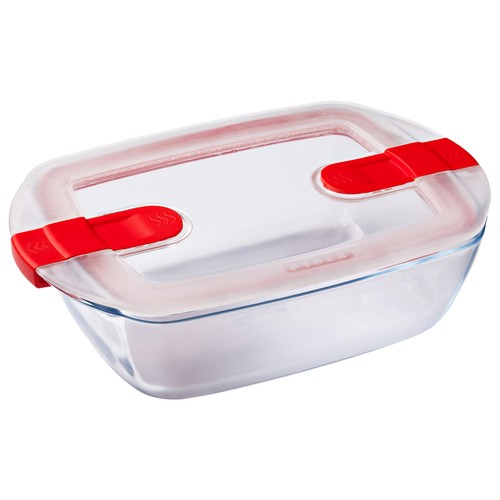 Recipiente hermético rectangular de vidrio con tapa cierre de clip, 1,1 litros, Cook & Heat, PYREX.
