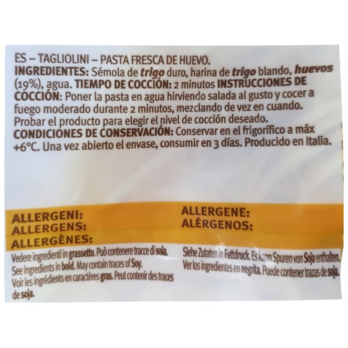 EMMA GIORDANI Tagliolini de pasta fresca al huevo EMMA GIORDANI 250 g.