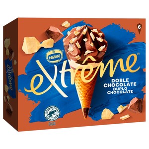 Extrème Cono de Helado de Chocolate Blanco, con Leche y Negro, con Virutas de Chocolate Blanco 6 X 120 Ml. 720 ML