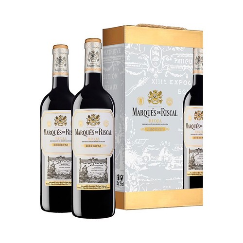 MARQUÉS DE RISCAL Estuche con 2 botellas de vino tinto reserva con D.O. Ca. Rioja.