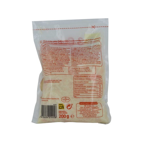 PRODUCTO ECONÓMICO ALCAMPO Queso rallado mezcla (cheddar, gouda y Emmental) PRODUCTO ECONÓMICO ALCAMPO 200 g.