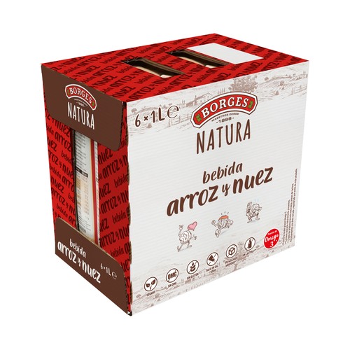 BORGES Natura Bebida vegetal (100%) de arroz y nueces 6 x 1 l.
