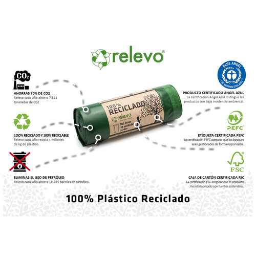 RELEVO Bolsas basura 100 % reciclada RELEVO 100 l. 10 uds.