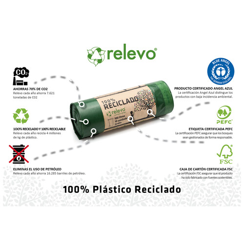 RELEVO Bolsas basura 100 % reciclada 100 l. 10 uds.