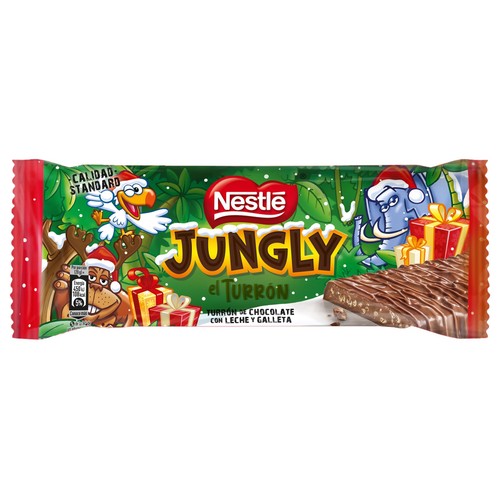 Turrón de chocolate con leche y galleta NESTLÉ JUNGLY 232 g.