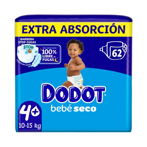 DODOT Bebé-seco Pañales talla 4+ (10-15 kg) 62 uds.