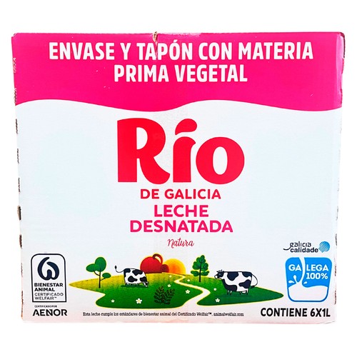 RÍO Leche desnatada de vaca de origen español 6x1 l.