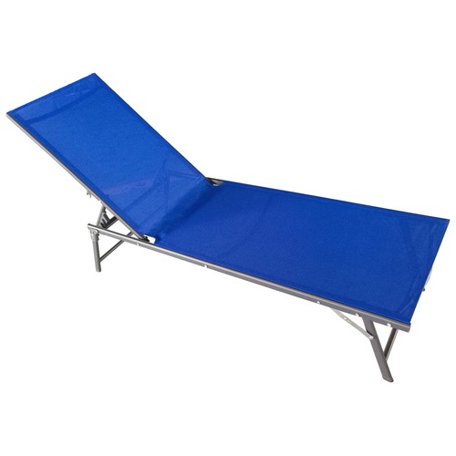 Tumbona plegable color azul de acero y textileno, 181x55x91cm. IKUNIK.