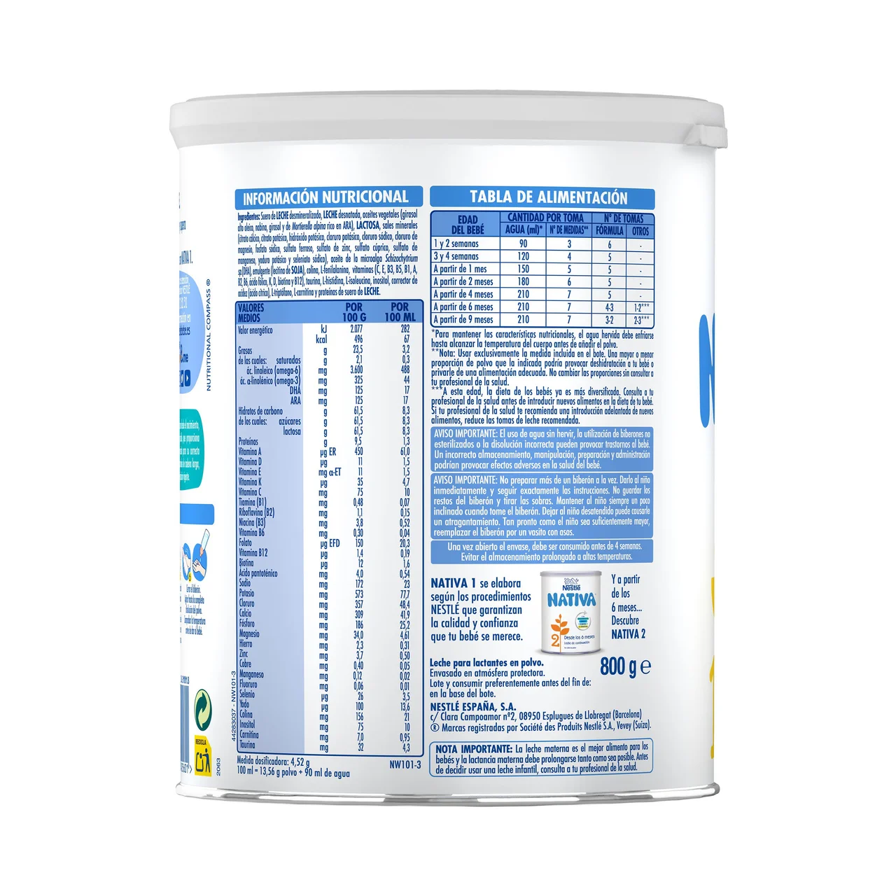 1 de Nestlé Leche (1) de inicio para recién nacido desde el primer día 800 g.