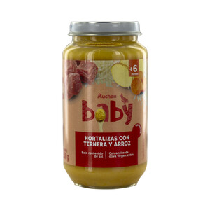 ALCAMPO BABY Tarrito de hortalizas con ternera y arroz a partir de 6 meses 250 g.