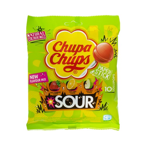 CHUPA CHUPS Caramelos con palo Sour 120 gr.