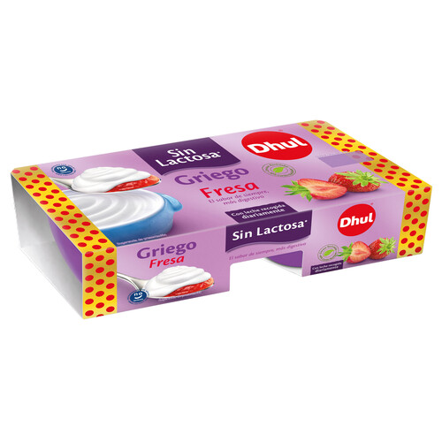 Yogur griego con fresa, elaborado sin lactosa DHUL 2 x 125 g.