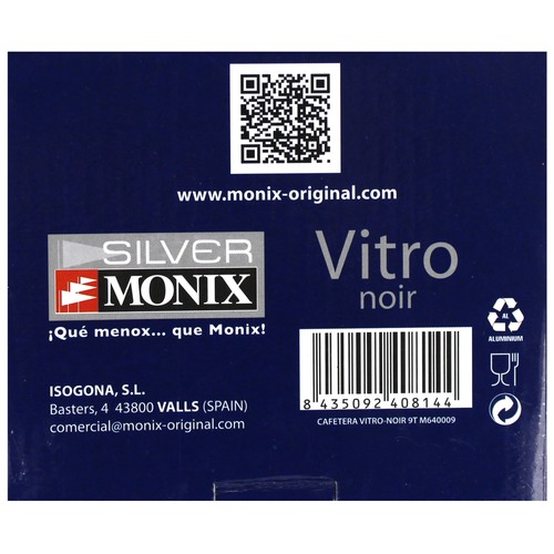 Cafetera de aluminio Vitro Noir, 9 tazas, MONIX