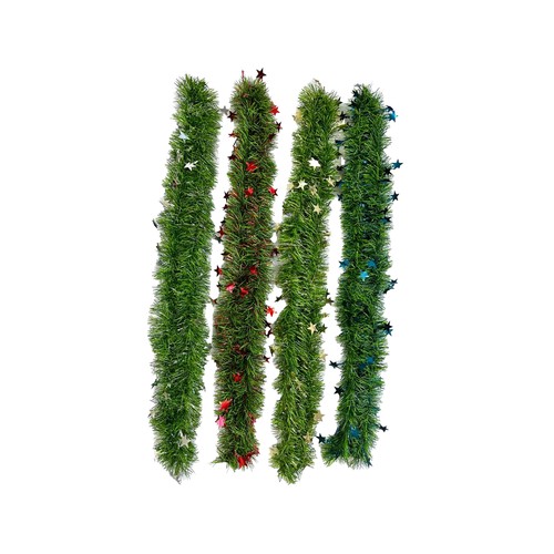 Guirnalda Oropel verde con estrella brillante 2mx10cm modelos surtidos, ACTUEL