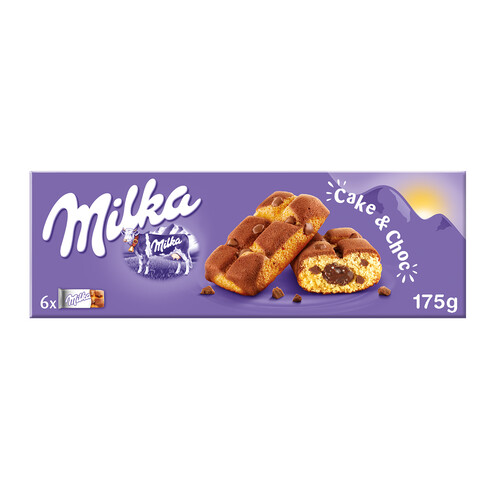 MILKA Bizcocho con pepitas de chocolate con leche y relleno de chocolate MILKA 6 uds. 175 g.