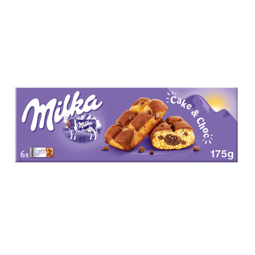 Bizcocho con pepitas de chocolate con leche y relleno de chocolate MILKA 6 uds. 175 g.