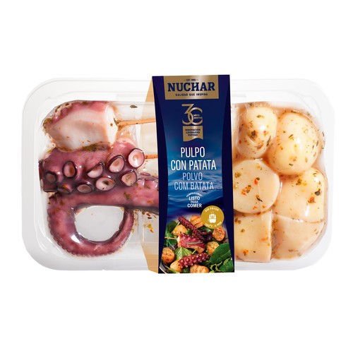 NUCHAR Brochetas de pulpo con patatas baby aliñadas especial Airfyer  listas para consumir 300 g.