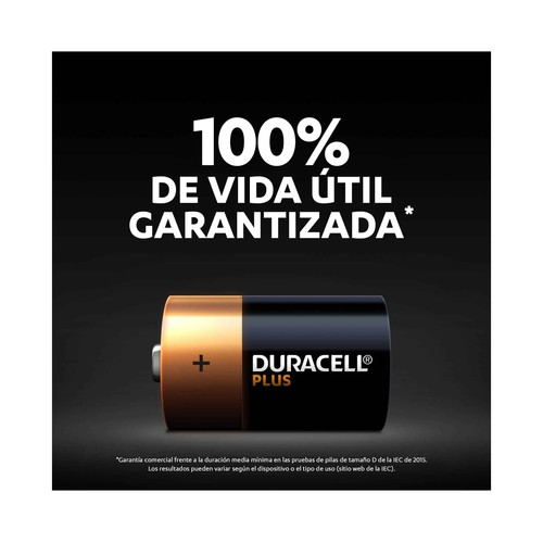 Pack de 2 pilas alcalinas D, LR20, 1,5V, DURACELL Plus.
