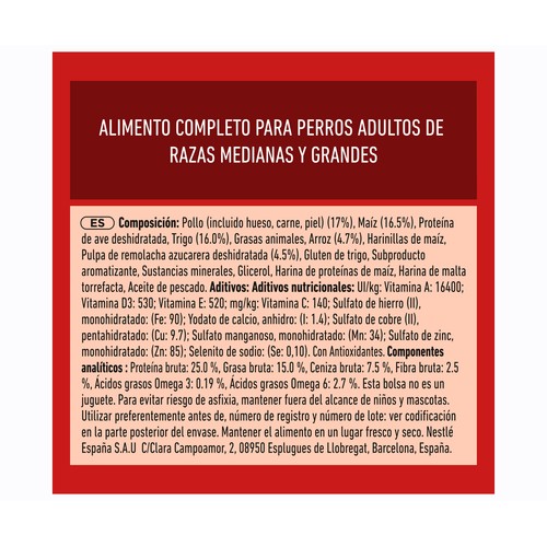 PURINA ONE Alimentación de perro medium-maxi adulto pollo 2,5 kg.