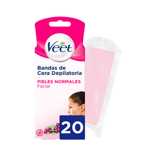 Bandas de cera depilatoria facial para pieles normales VEET 20 uds