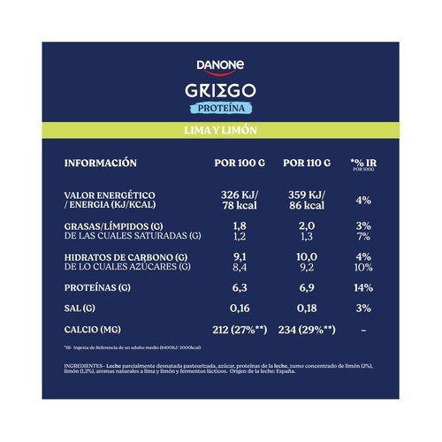 DANONE Proteína Yogur griego sabor lima y limón 4 x 110 g.