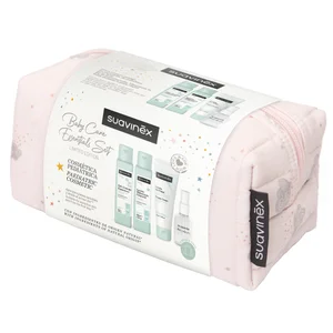 SUAVINEX Baby care essentials set Neceser rosa con productos para el cuidado y la higiene del bebe.