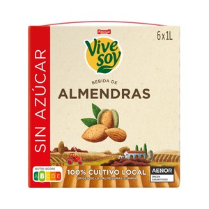 VIVESOY Bebida de almendras sin azúcar, de cultivo 100% local  de Pascual 6 x 1 l.