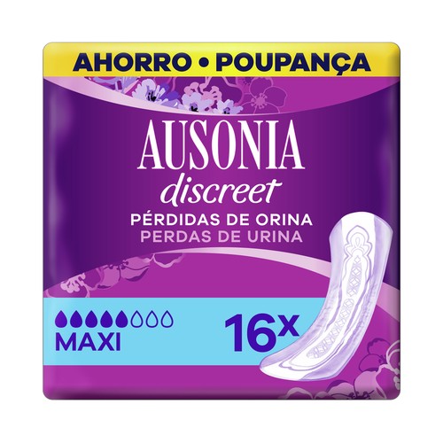 AUSONIA Compresas maxi para pérdidas de orina moderadas a severas AUSONIA Discreet 16 uds.