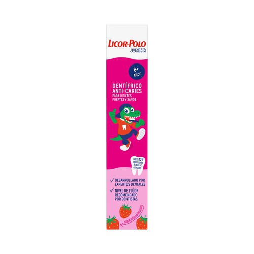 LICOR DEL POLO Junior Pasta de dientes infantil sabor fresa refrescante, para niños de +6 años 75 ml.