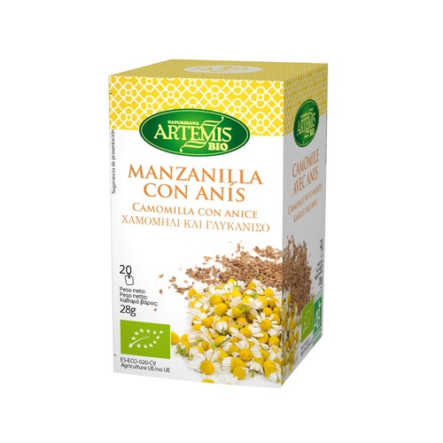 ARTEMIS BIO Manzanilla con anis infusión procedente de agricultura ecológica ARTEMIS BIO 20 bolsitas 28 g.