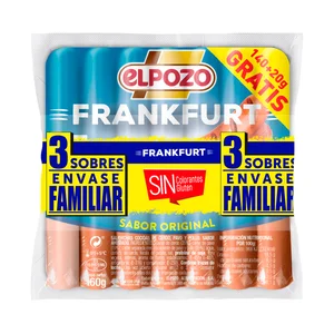 EL POZO Salchichas cocidas tipo Frankfurt de cerdo, pavo y pollo sabor ahumado 3 x 160 g.