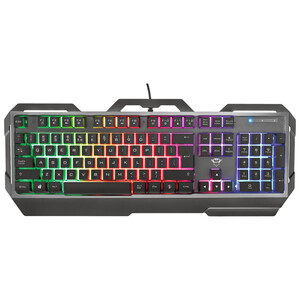 Teclado gaming TRUST GXT 856 Torac, placa superior metálica, iluminación multicolor, teclas multimedia, modo juego.