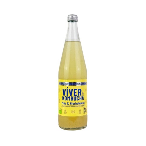 VIVER Bio Bebida fermentada de té (kombucha)  ecológica sabor a piña y hierbabuena 700 ml.