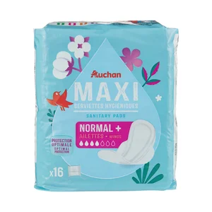 PRODUCTO ALCAMPO Compresas regular maxi con alas, en bolsitas individuales 16 uds.