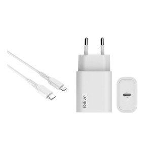Imagen de Cargador de casa QILIVE, color blanco, entrada USB tipo C, 20W.