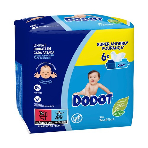 DODOT Toallitas humedas para bebé, aptas para manos y cara DODOT 6 x 64 uds.