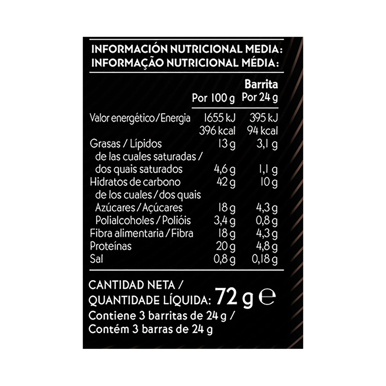 Barritas de proteina sabor a chocolate con almendras 72 g