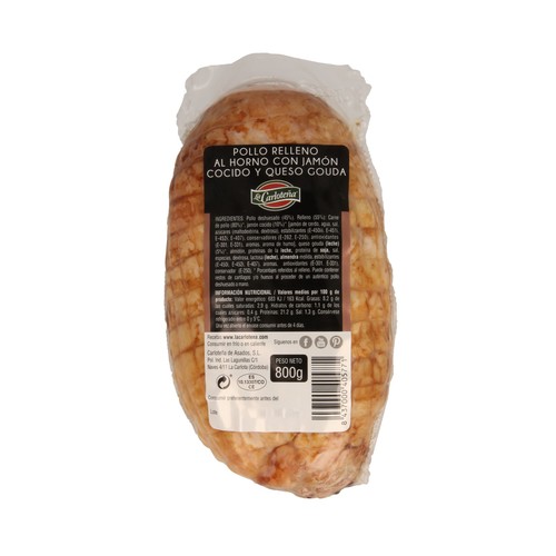 LA CARLOTEÑA Pollo al horno relleno de jamón cocido y queso gouda LA CARLOTEÑA 800 g.