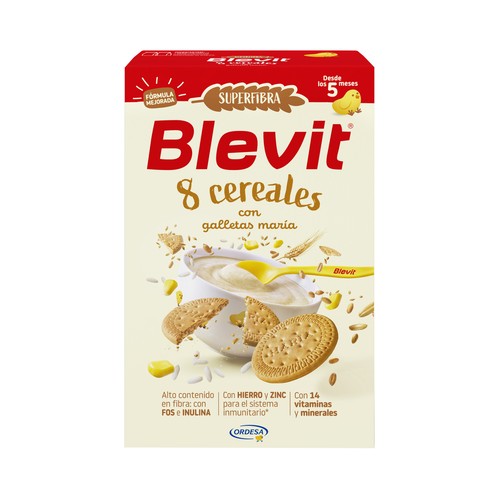 BLEVIT Superfibra Papilla de 8 cereales con galleta Maria, a partir de 5 meses 500 g.