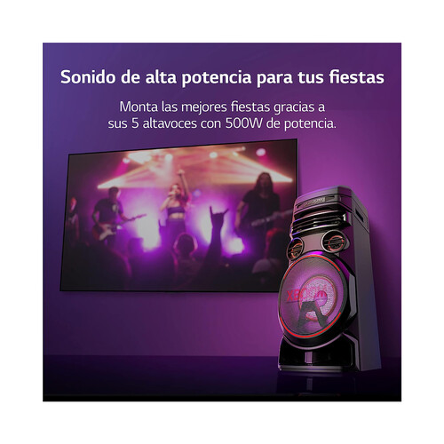 Altavoz LG Xboom RNC7 500W, efectos DJ, iluminación LED, entrada micrófono o guitarra.