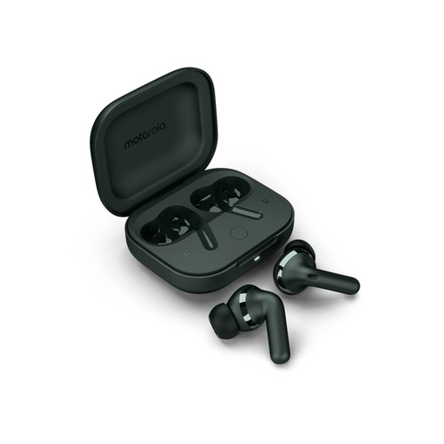 Auriculares bluetooth MOTOROLA Moto Buds+, con micrófono, estuche de carga, color negro.