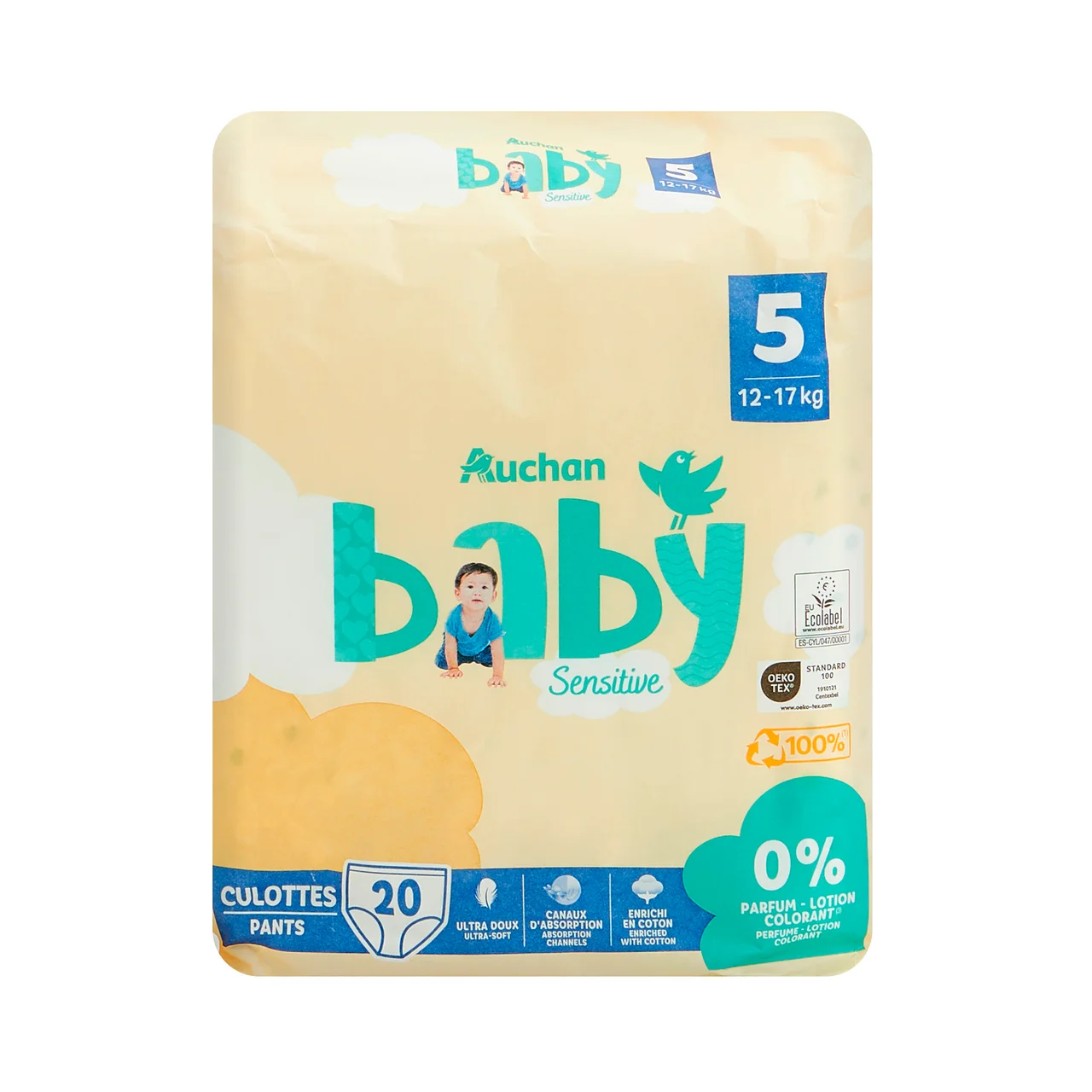 PRODUCTO ALCAMPO Baby sensitive  Pañales talla 5 (12-17 kg) 20 uds.