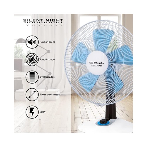 Ventilador de sobremesa ORBEGOZO TF 0148, 60W, 4 velocidades, diámetro 40cm.