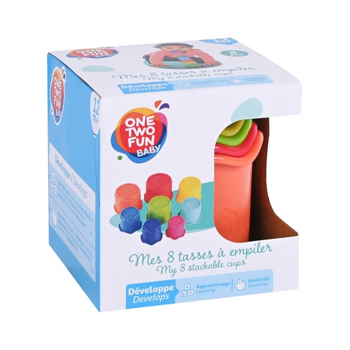 Cubos Apilables 8 Piezas ideal para el desarrollo de destrezas +12 Meses ONE, TWO FUN Baby
