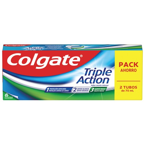 COLGATE Triple protección Pasta de dientes anticaries con sabor a menta intenso 2 x 75 ml