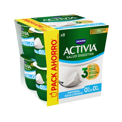 Bífidus desnatado (0% materia grasa) y con sabor natural edulcorado ACTIVIA 0% de Danone 8 x 120 g.
