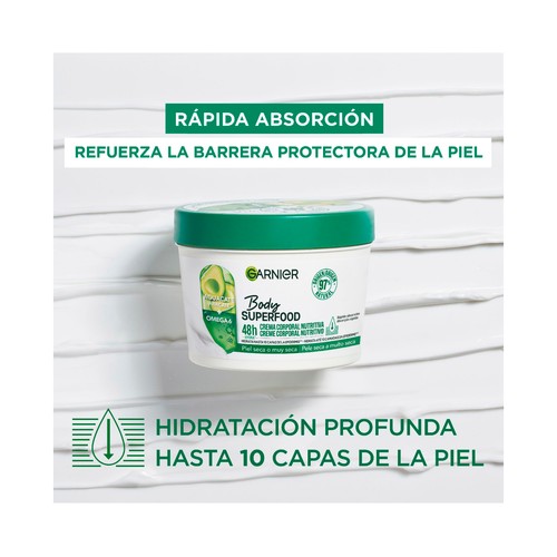 GARNIER Body superfood Crema corporal nutritiva para piel seca o muy seca 400 ml.