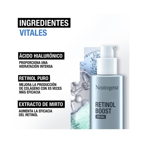 NEUTRÓGENA Retinol boost Crema facial hidratante anti-edad, con retinol puro y ácido Hialurónico 50 ml.