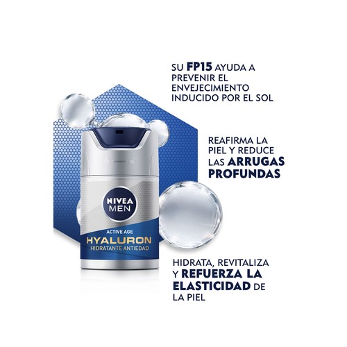 NIVEA Men anti-age hyaluron Crema hidratante y antiarrugas que ayuda a reafirmar la piel 50 ml.