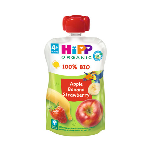 HIPP Organic Bolsita de frutas ecológicas (manzana, fresa y plátano), a partir de 4 meses 100 g.